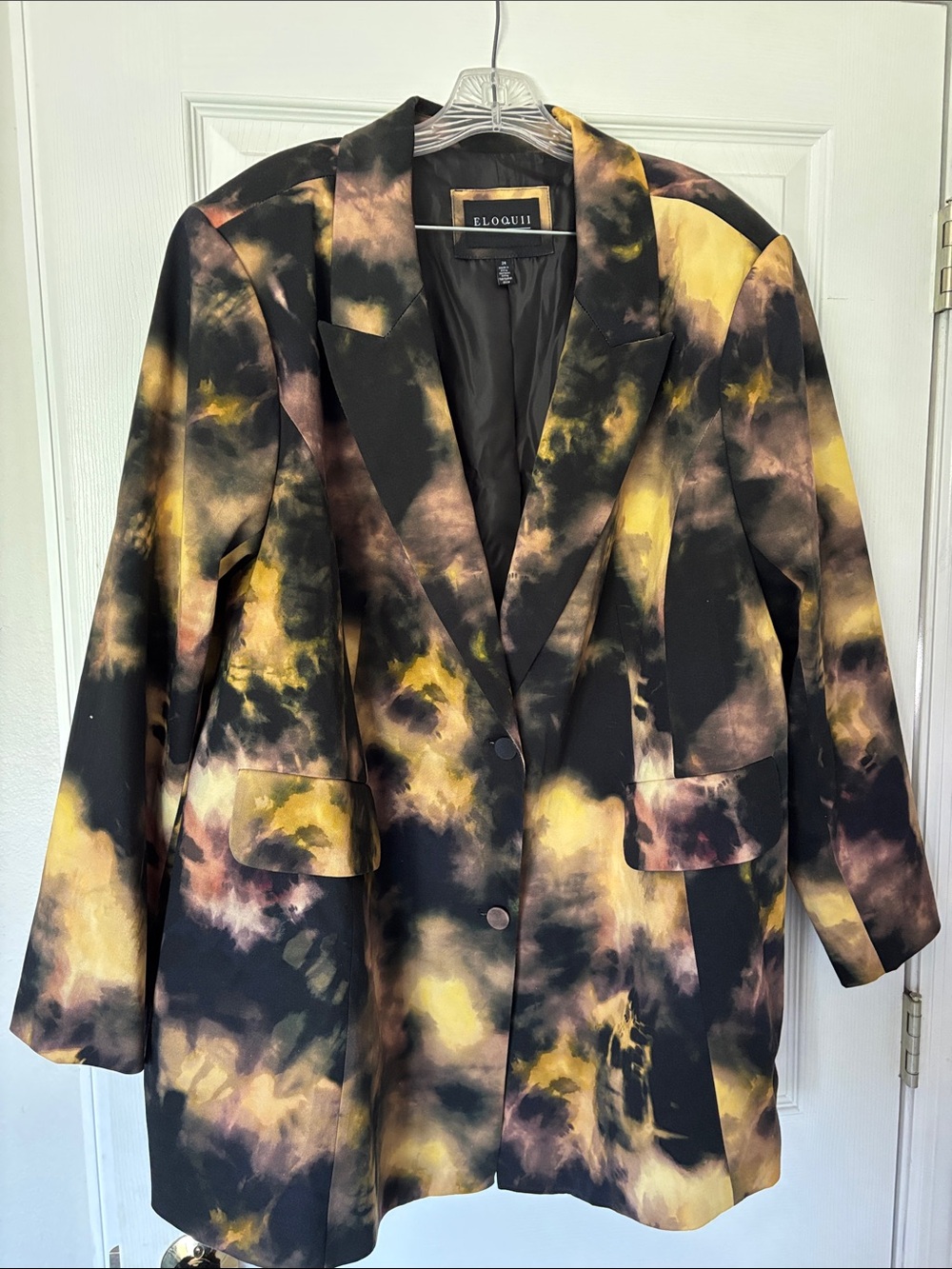 Eloquii Black and Yellow Tie-Dye Blazer